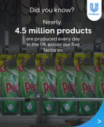 Production line filling Persil products with text about 4.5 million items made daily in the UK.