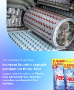 Persil capsule production line at Port Sunlight with text about tripling laundry capsule production capacity.