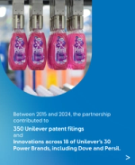 Robotic production line filling Persil detergent bottles, highlighting innovation and product development.