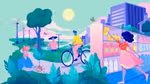 A bright and colourful Unilever illustration featuring four different people going about their daily activities