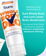 Sure Whole Body Deo product with launch message.