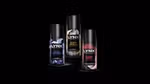 Three Lynx deodorant body sprays featuring Blue Lavender, Black Vanilla, and Cherry Spritz scents, in sleek black cans.