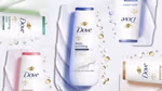 Photo of Dove’s MicroMoisture Body Wash range featuring five variants with different coloured lids.