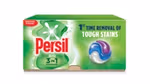 A pack-shot of Persil Bio 3-in-1 capsules with the text “1st time removal of tough stains” on the box.